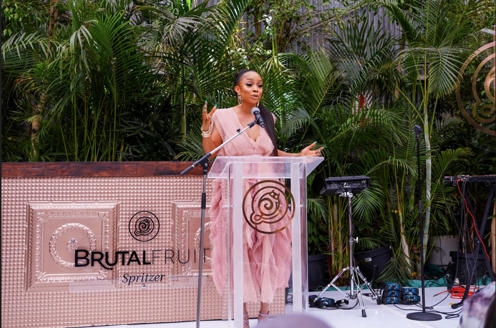 Toke Makinwa speaking at Brutal Fruit Spritzer