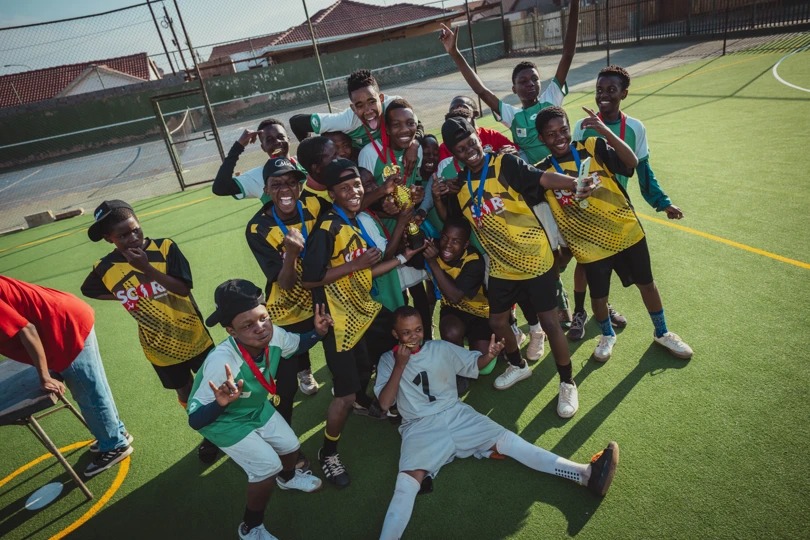 Newly refurbished community sports pitch at the Protea Glen Sports Centre in Soweto