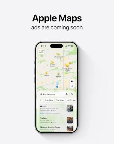 Apple Maps ad appearing on an iPhone search screen