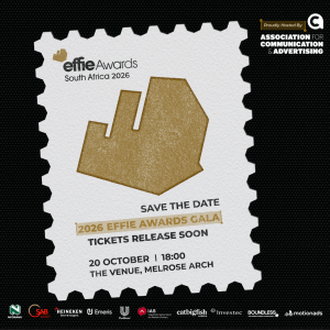 2026 Effie Awards Gala save-the-date graphic showing 20 October at 18:00 at The Venue, Melrose Arch