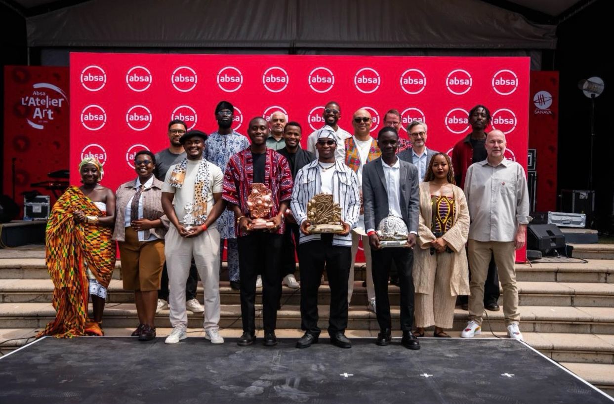 Absa L’Atelier 2026 award winners Reginald Boateng, Emmanuel Chisenga, Segun Owolabi and Treasure Mlima